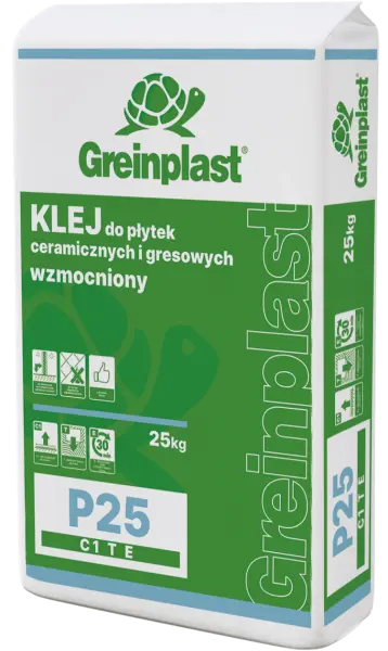 An adhesive for ceramic and porcelain tiles, reinforced, type C1 T E Cement glue, for tiles P25